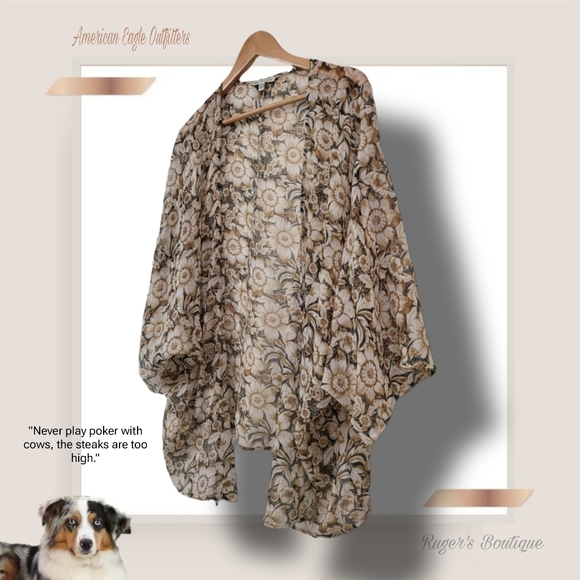 🌿American Eagle Outfitters Women's Medium Tan Floral Sheer Cardi-Nice! - Picture 9 of 10